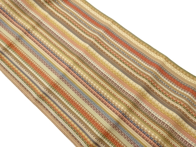 本場筑前博多縞に幾何学模様織出し名古屋帯